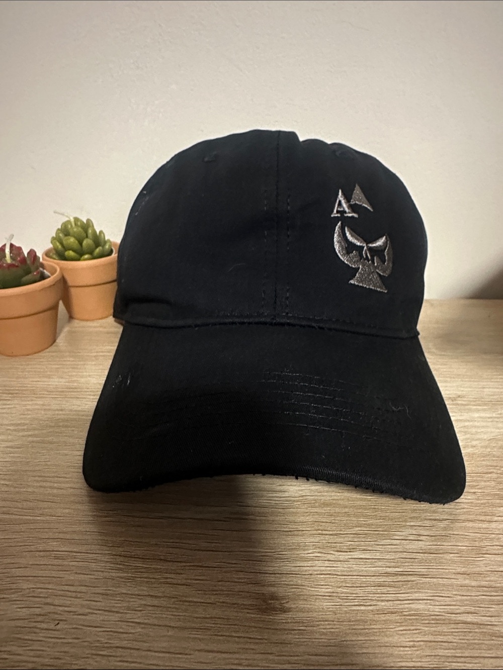 Ace of Spades Black Flex Fit Baseball Cap with Silver Logo NWT